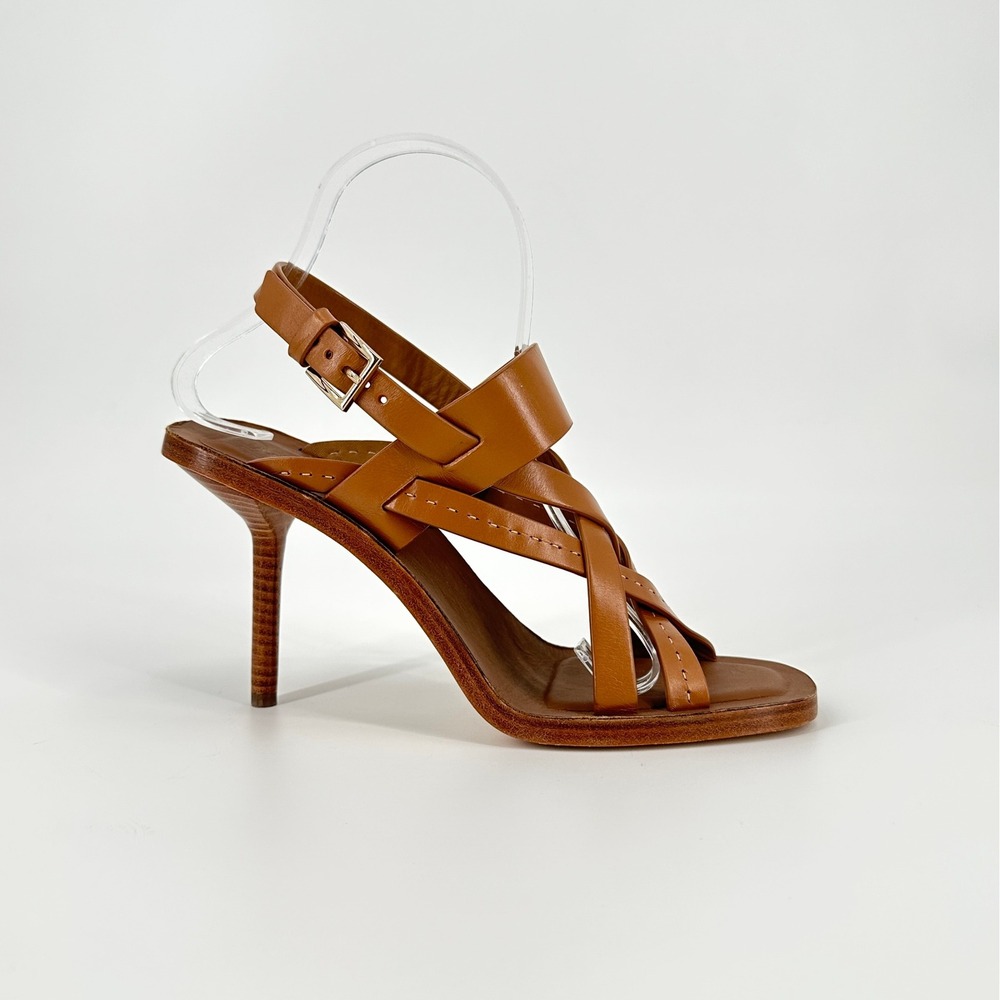 Max Mara Brown Leather Strappy Stiletto Slingback Sandals Made in Italy 38 US 8